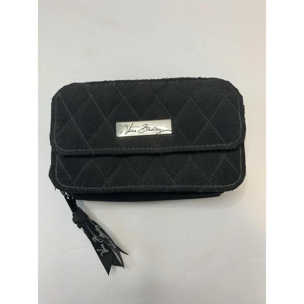 Vera‎ Bradley Women's Black Quilted Convertible Zip-Around Wallet NO STRAP